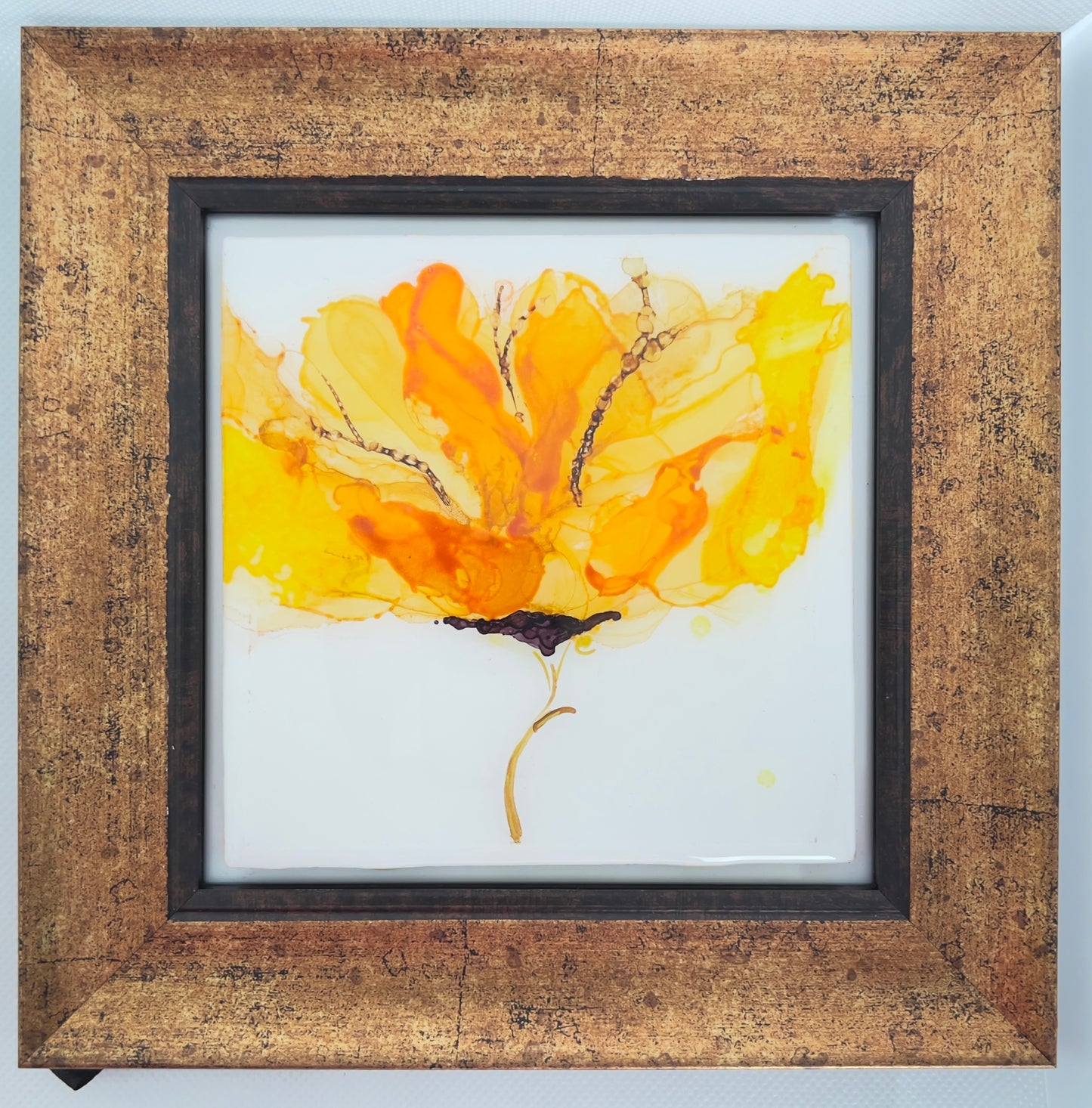 T9 - Yellow Bloom with gold stem in a gold frame