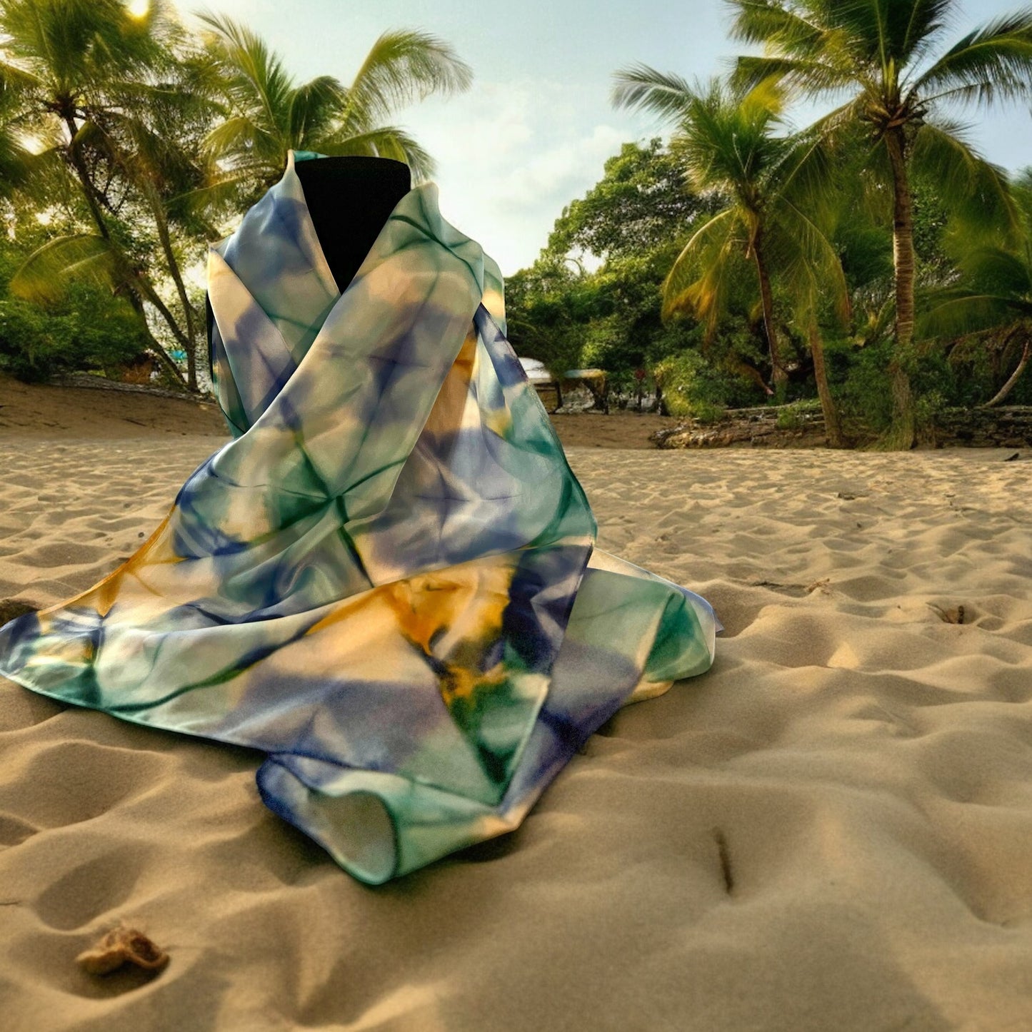 SS - 022 Blue, Yellow and Green Shibori Fold Triangles