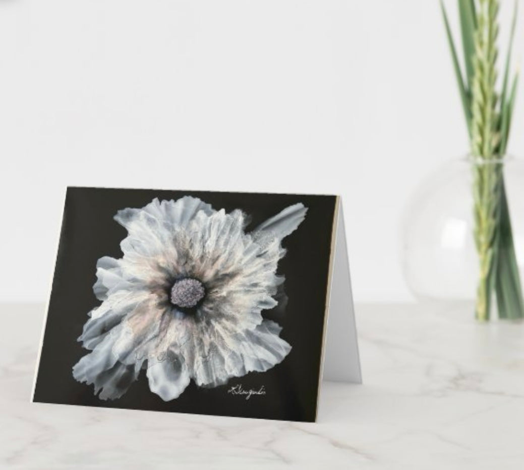 C-005 (5”x7”) Bloomin' in White on Black with white envelope