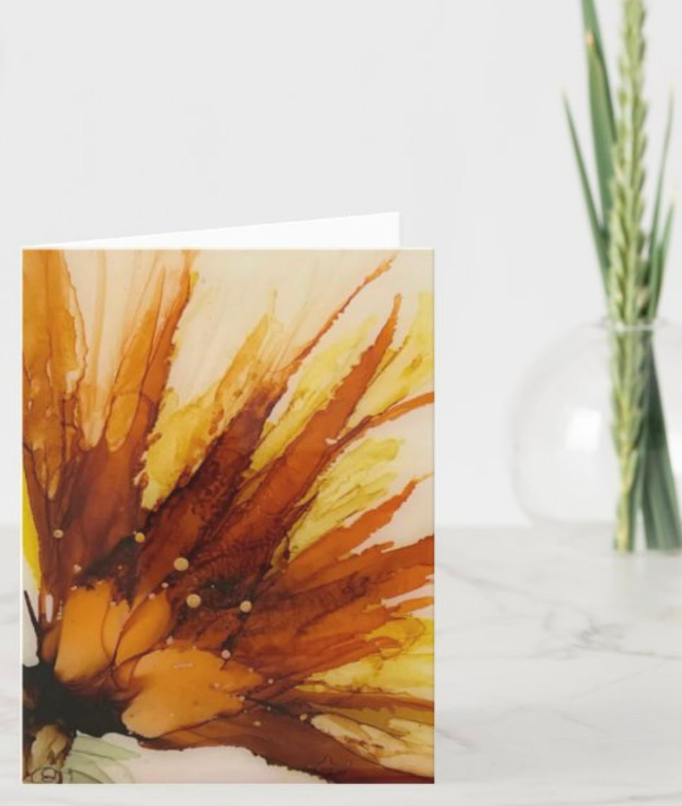 C-008 (5”x7”) Wispy Orange and Brown Spiky Bloom with cream envelope
