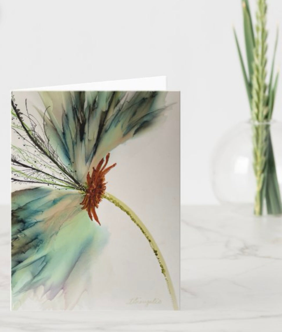 C-007 (5”x7”) Exotic Abstract Green Flower with white envelope