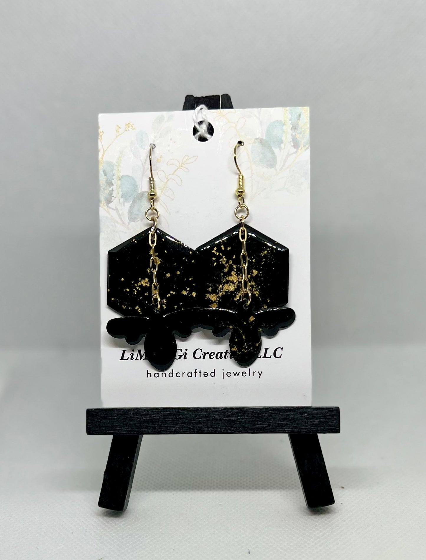 E25-059 Black and Gold Bees on Hexagon Hive