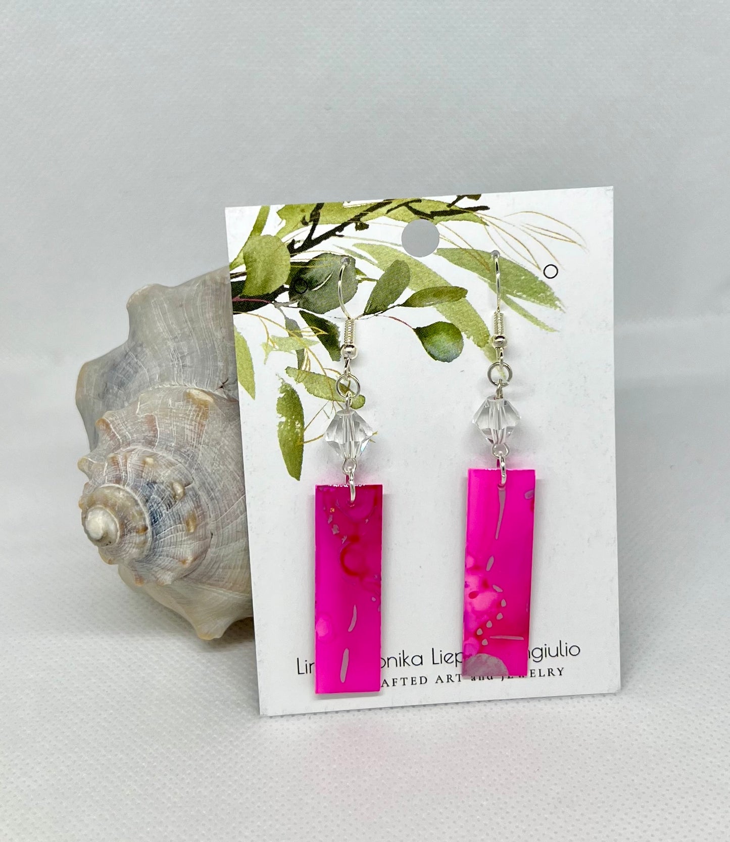 E25-071 Pink Rectangles with Crystal bead