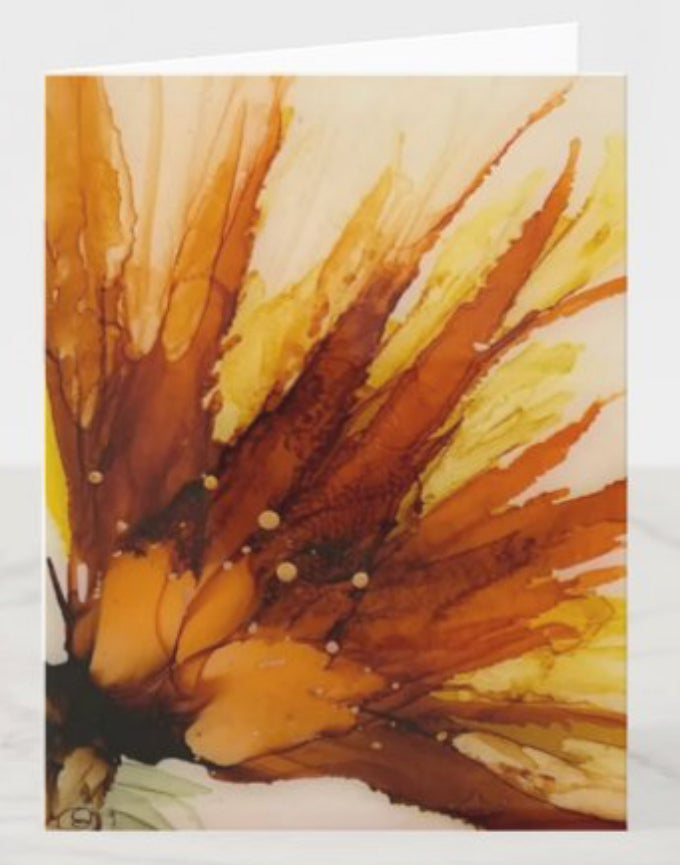 C-008 (5”x7”) Wispy Orange and Brown Spiky Bloom with cream envelope