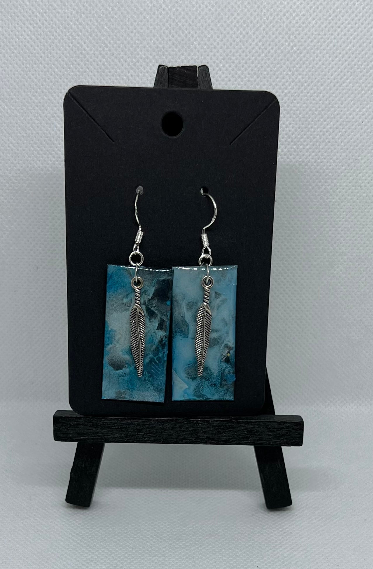 Blue Silver and Black Rectangles with feathers