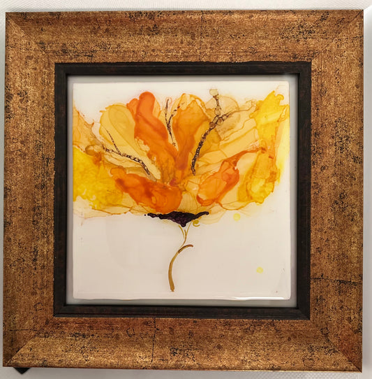 T9 - Yellow Bloom with gold stem in a gold frame