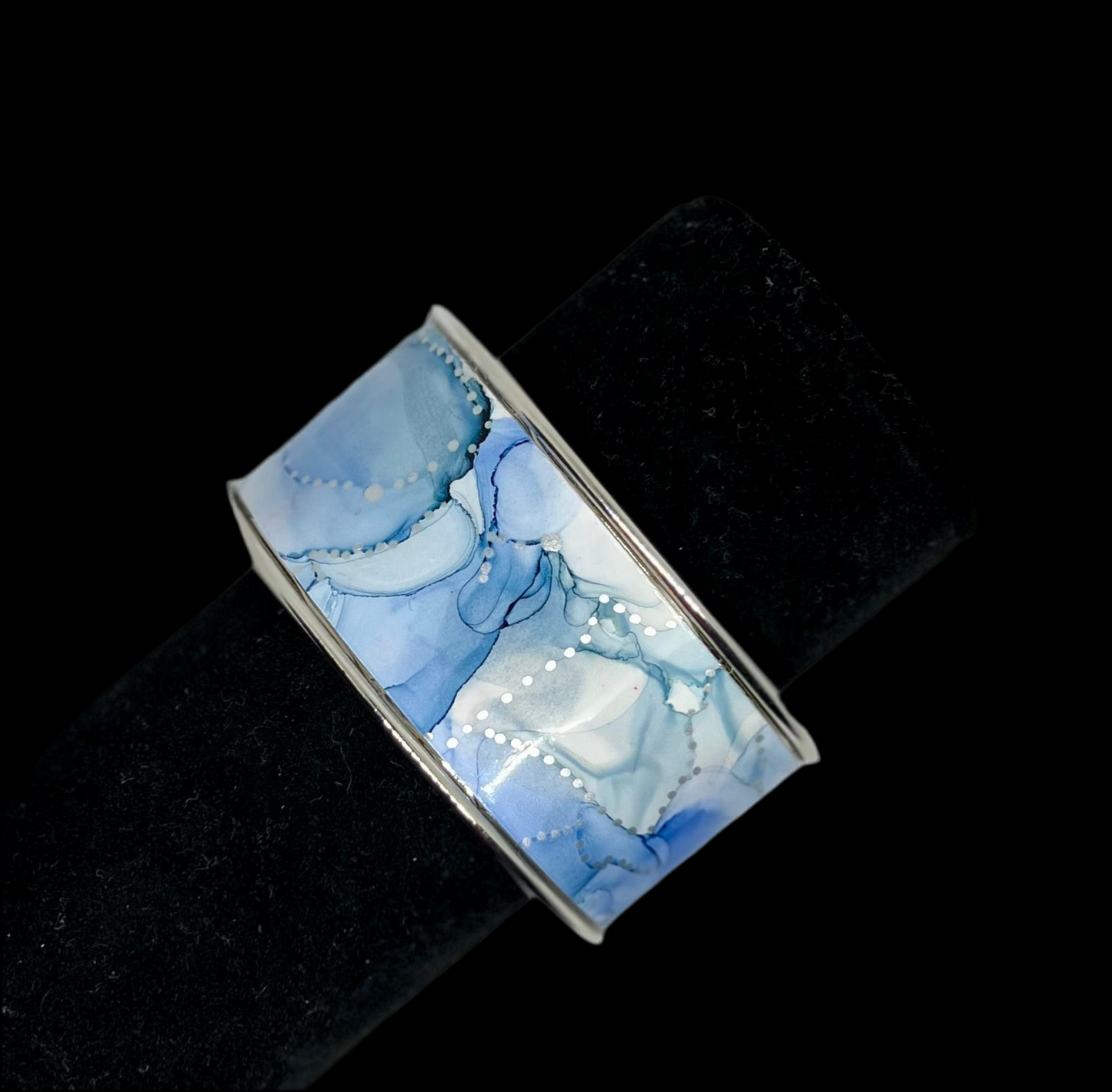 B-005 Blues with Silver Dots on Silver Metal Bracelet