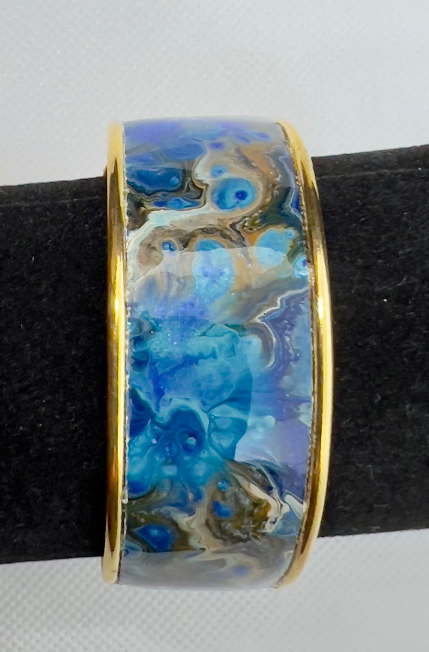 B24-008 Blue Marbled on Gold Bracelet #1