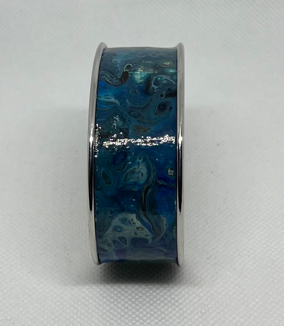 B24-003 Blue Marbled on Silver Bracelet #1