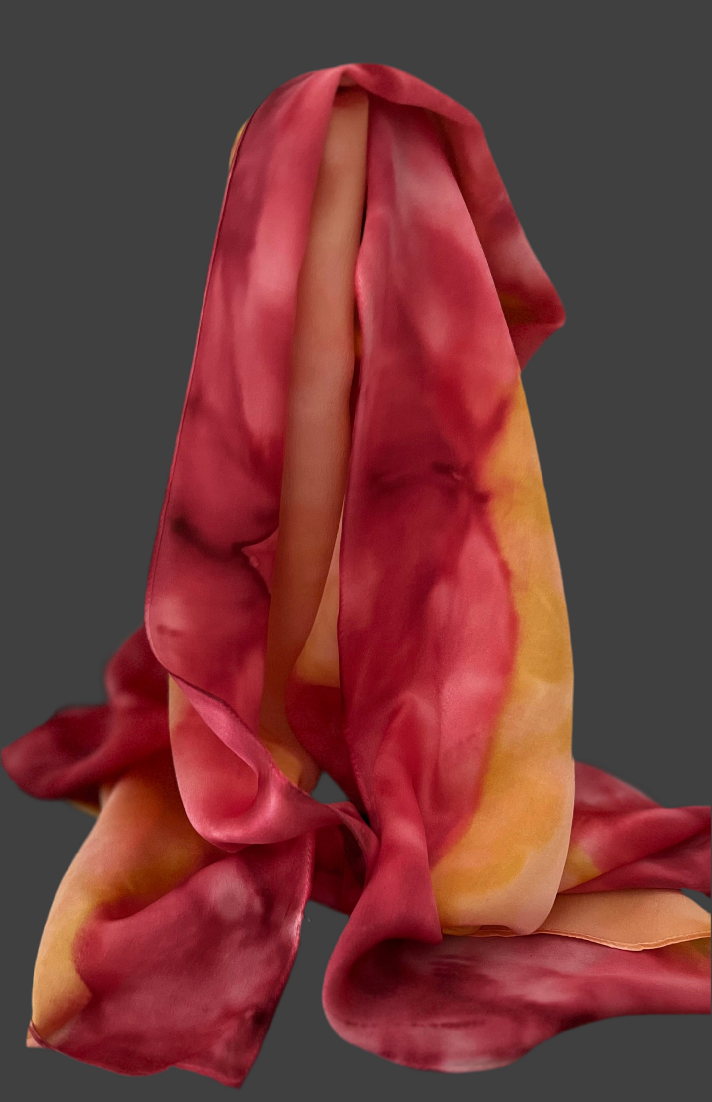SS - 013 - Ombre scarf in Reds, Yellows and Peach