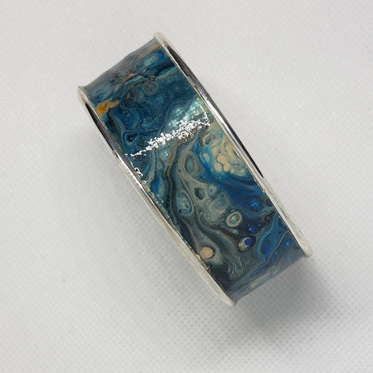 B24-006  Blue Marbled on Silver Bracelet #2