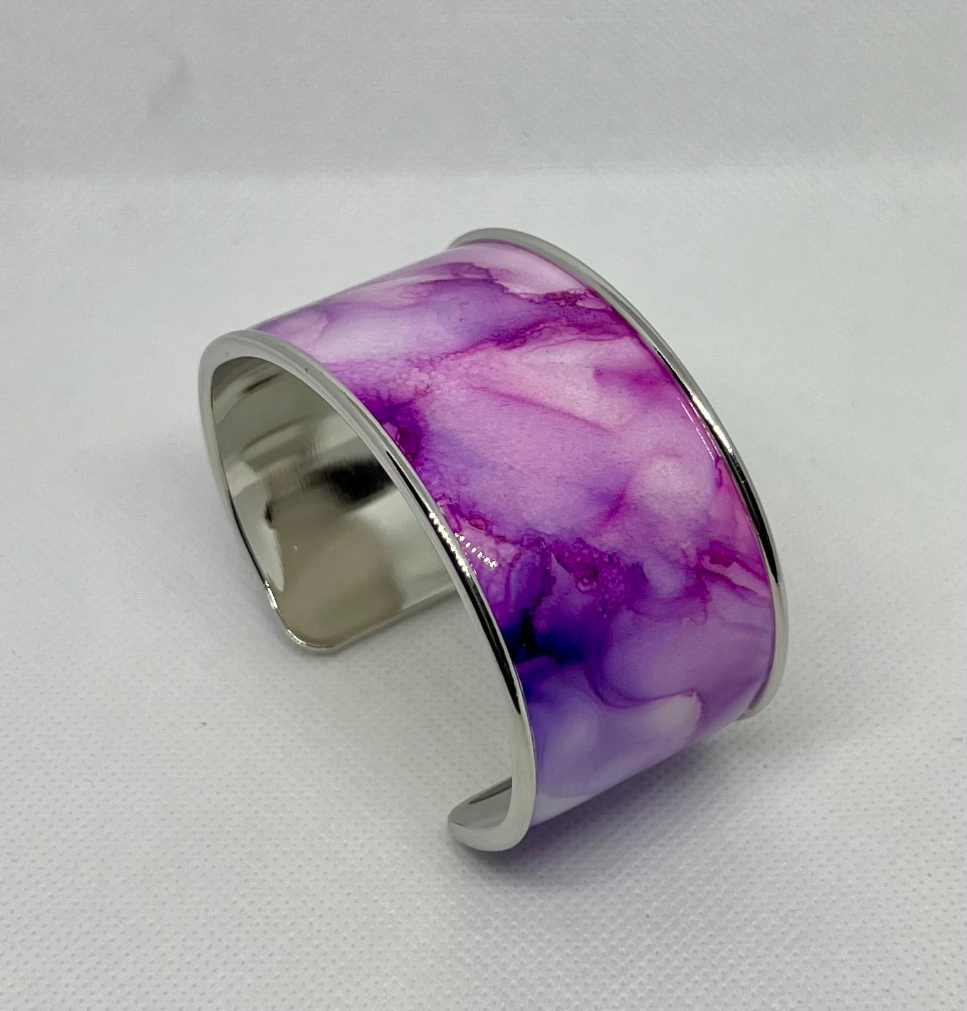 B24-001 Purple and Pink on Silver Metal Bracelet