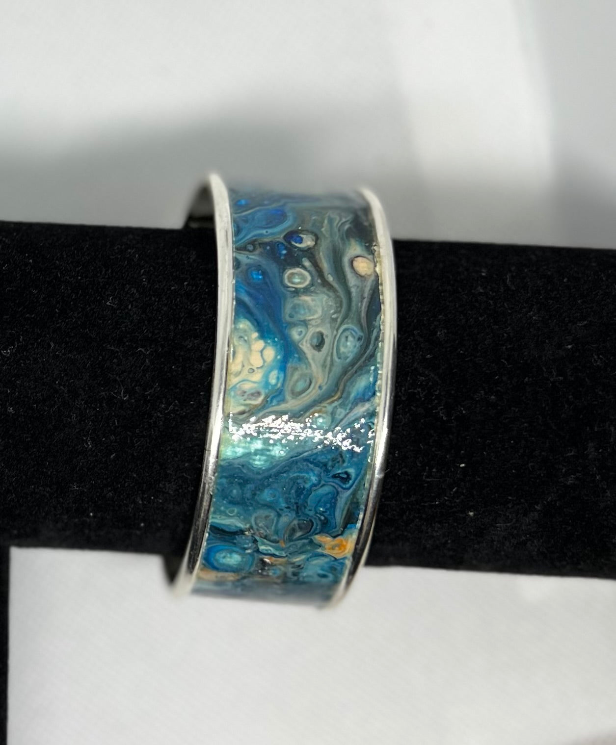 B24-006  Blue Marbled on Silver Bracelet #2