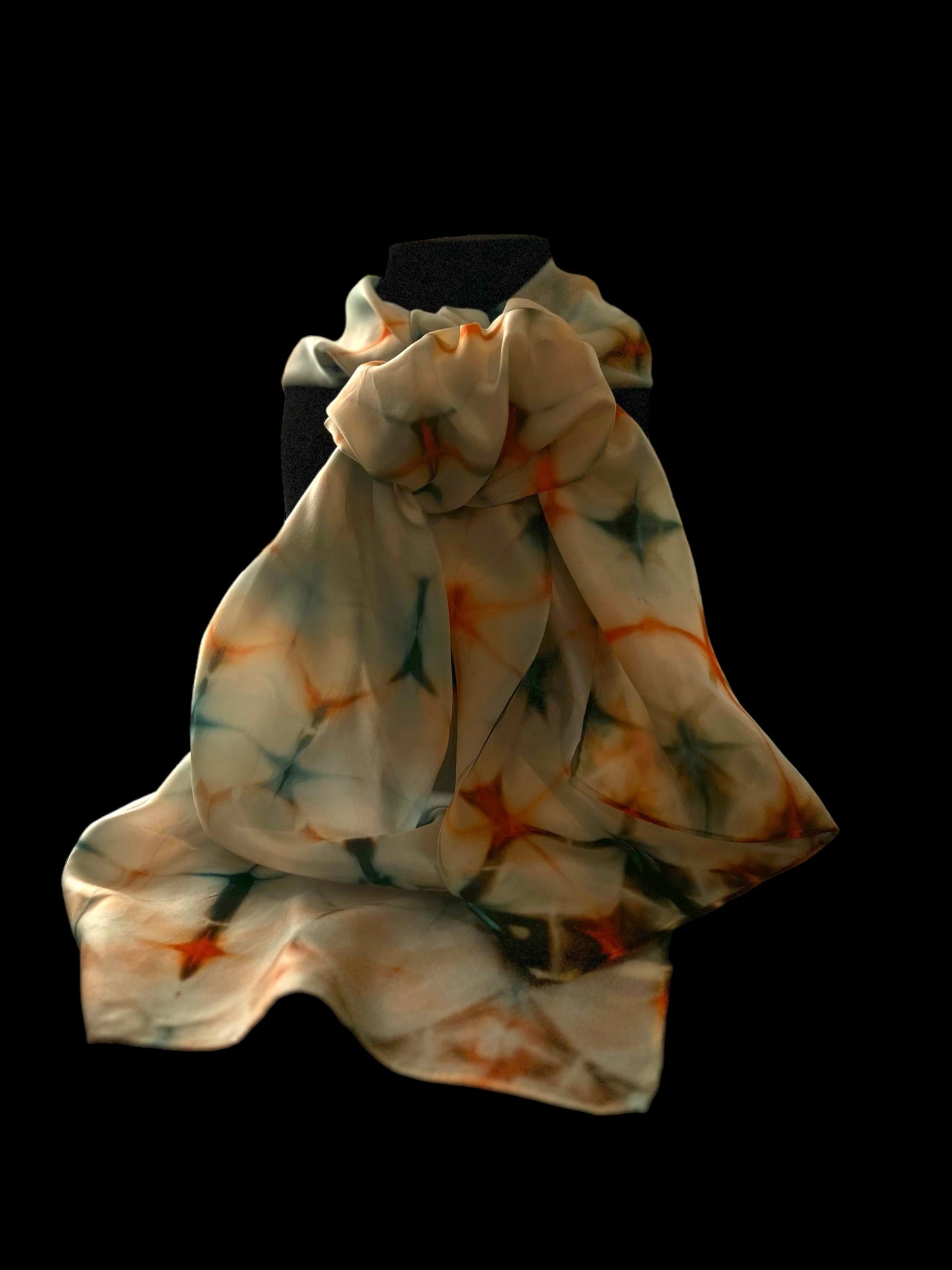 SS-018  Diamonds in Teal Blue and Pumpkin Shibori Folded