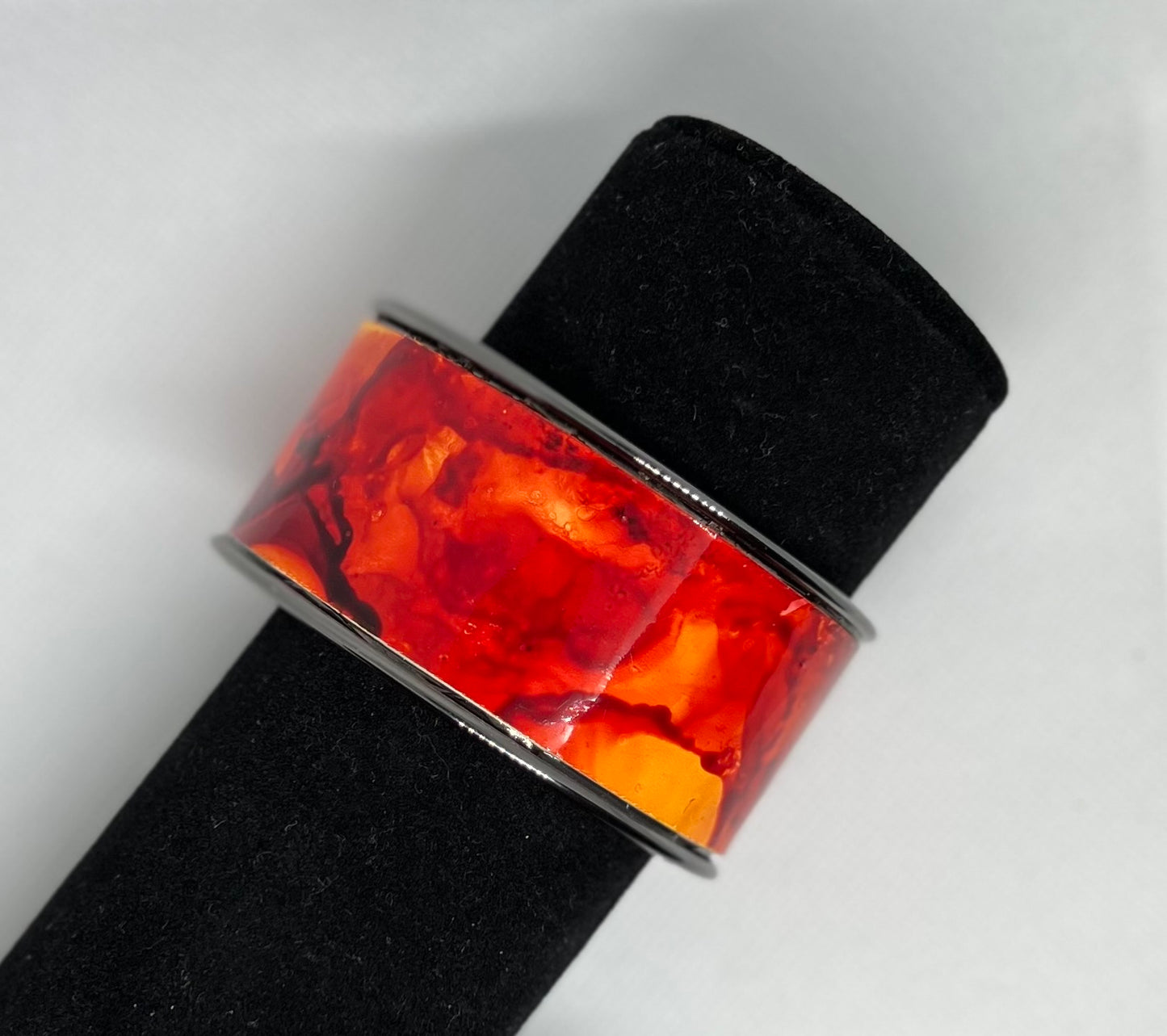 B-004 Red/Yellow Fire Bracelet on Pewter