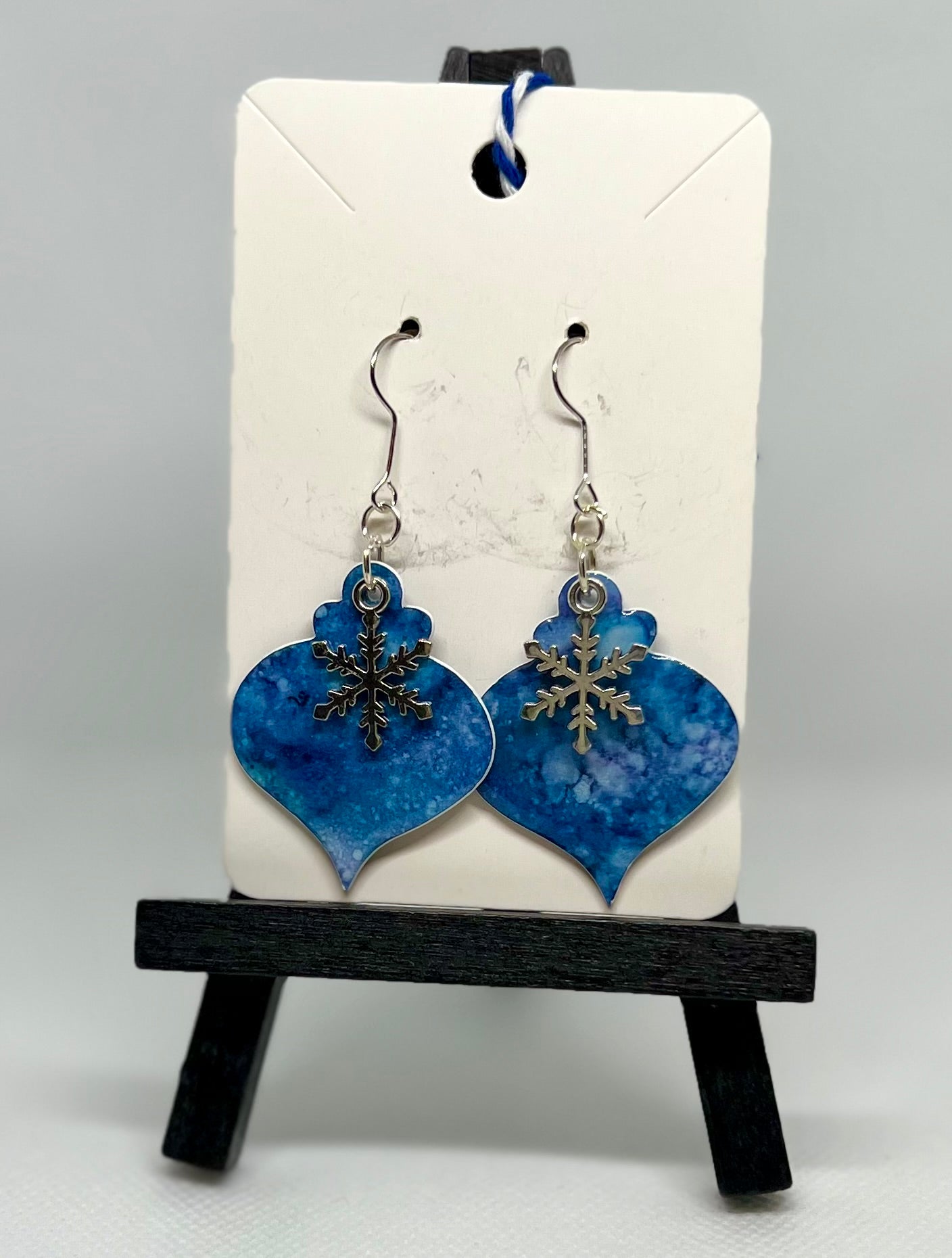 E156-Blue Wide Ornament with Silver Snowflake #3