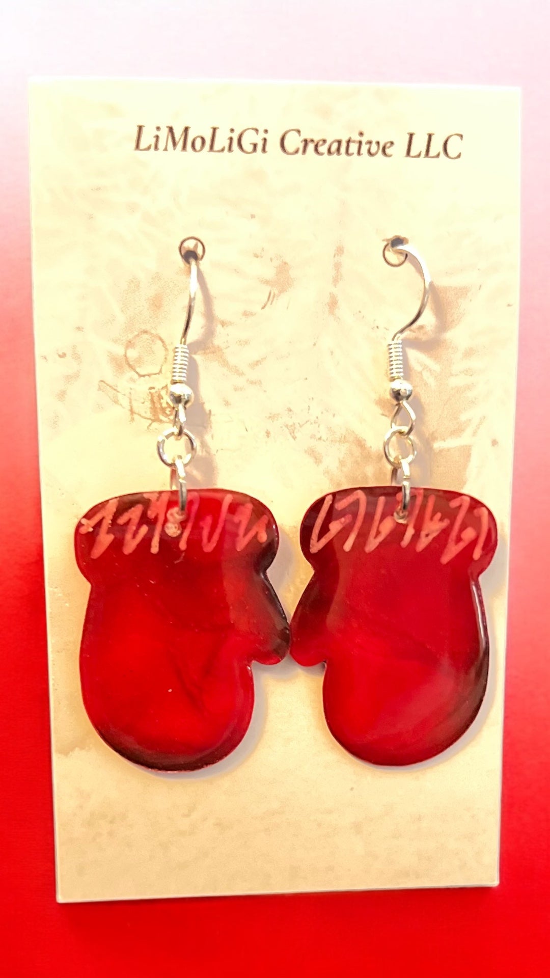 E24- 145H Small Red Mittens with design #1