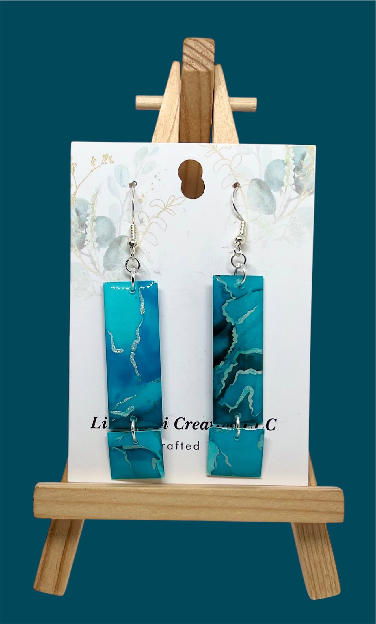 E25-058 Pool Splash Blue with Silver Rectangles and Squares