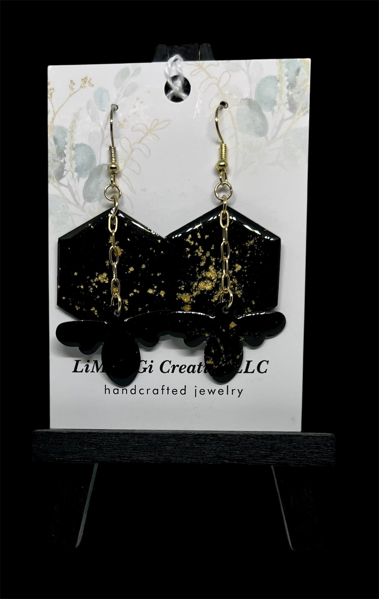 E25-059 Black and Gold Bees on Hexagon Hive