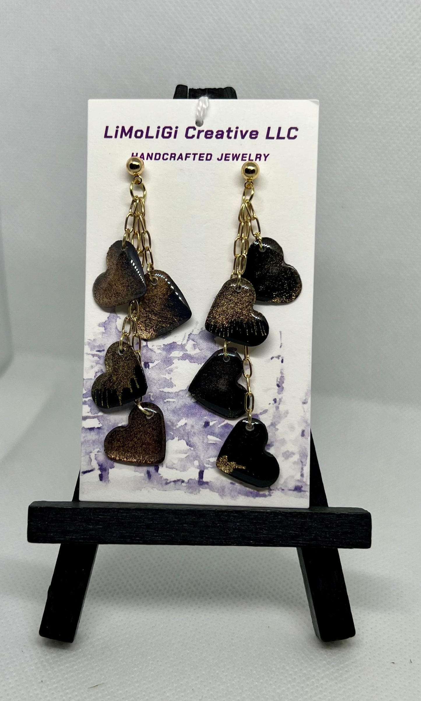 E25-060 Black and Gold 4 Cascading Hearts