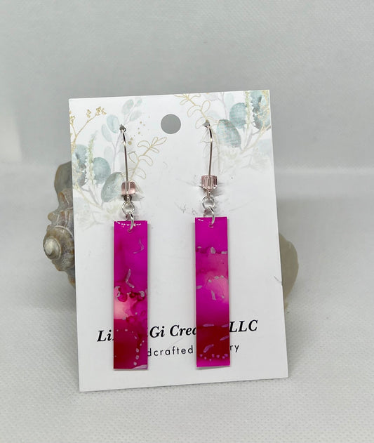 E25-069 Pink Rectangles with Pink Crystal Square bead