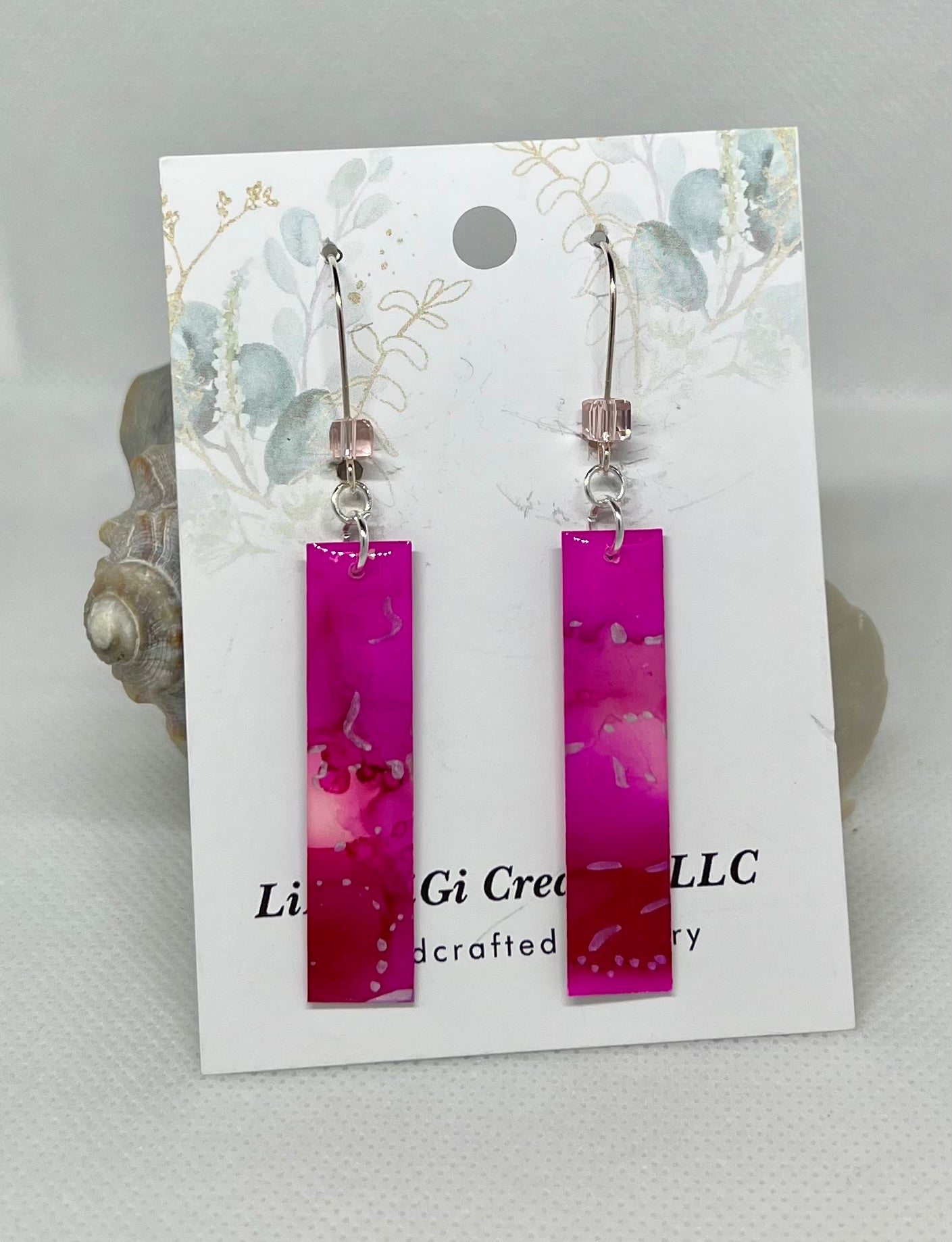 E25-069 Pink Rectangles with Pink Crystal Square bead