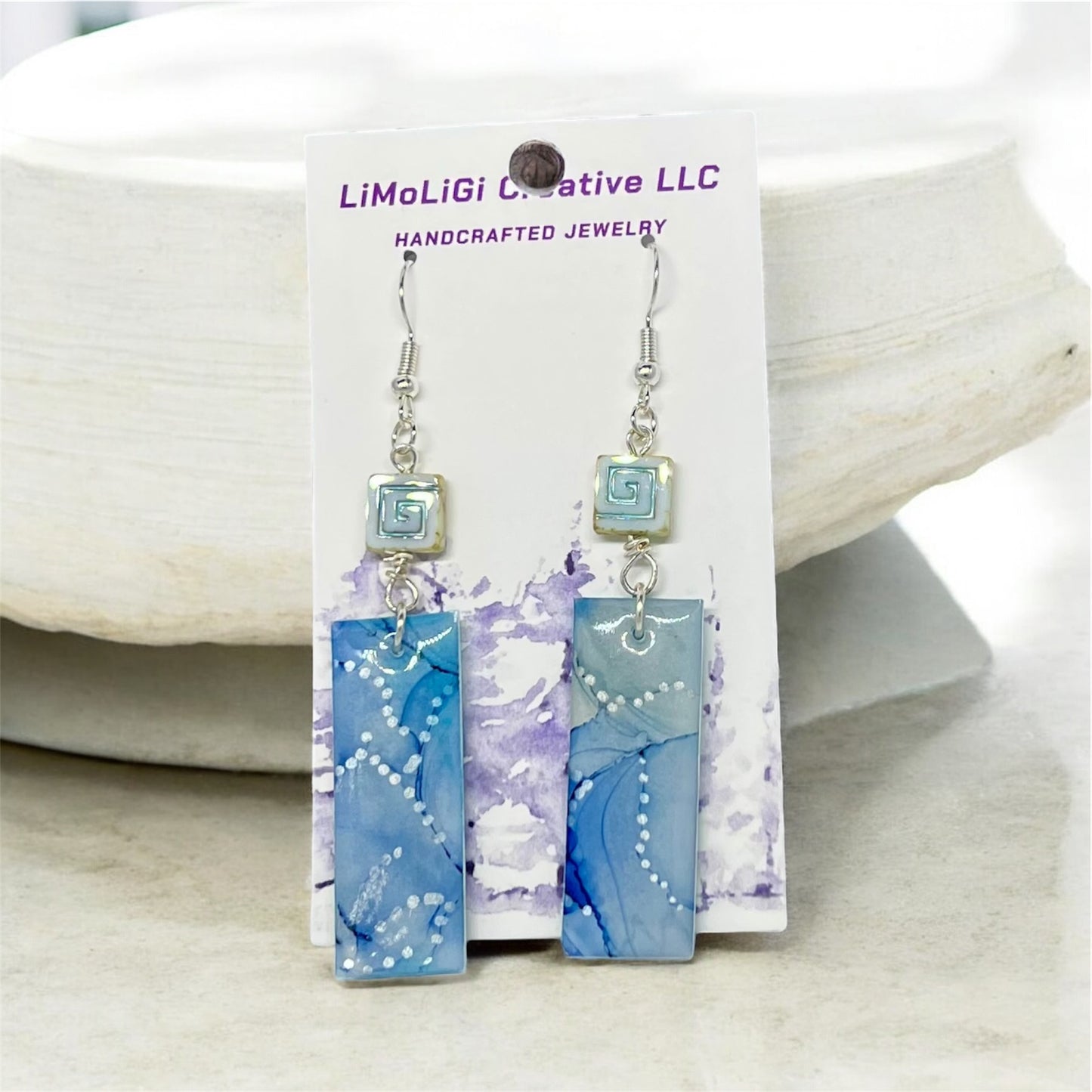 E25-079 Blue with Silver Dots and Square Bead