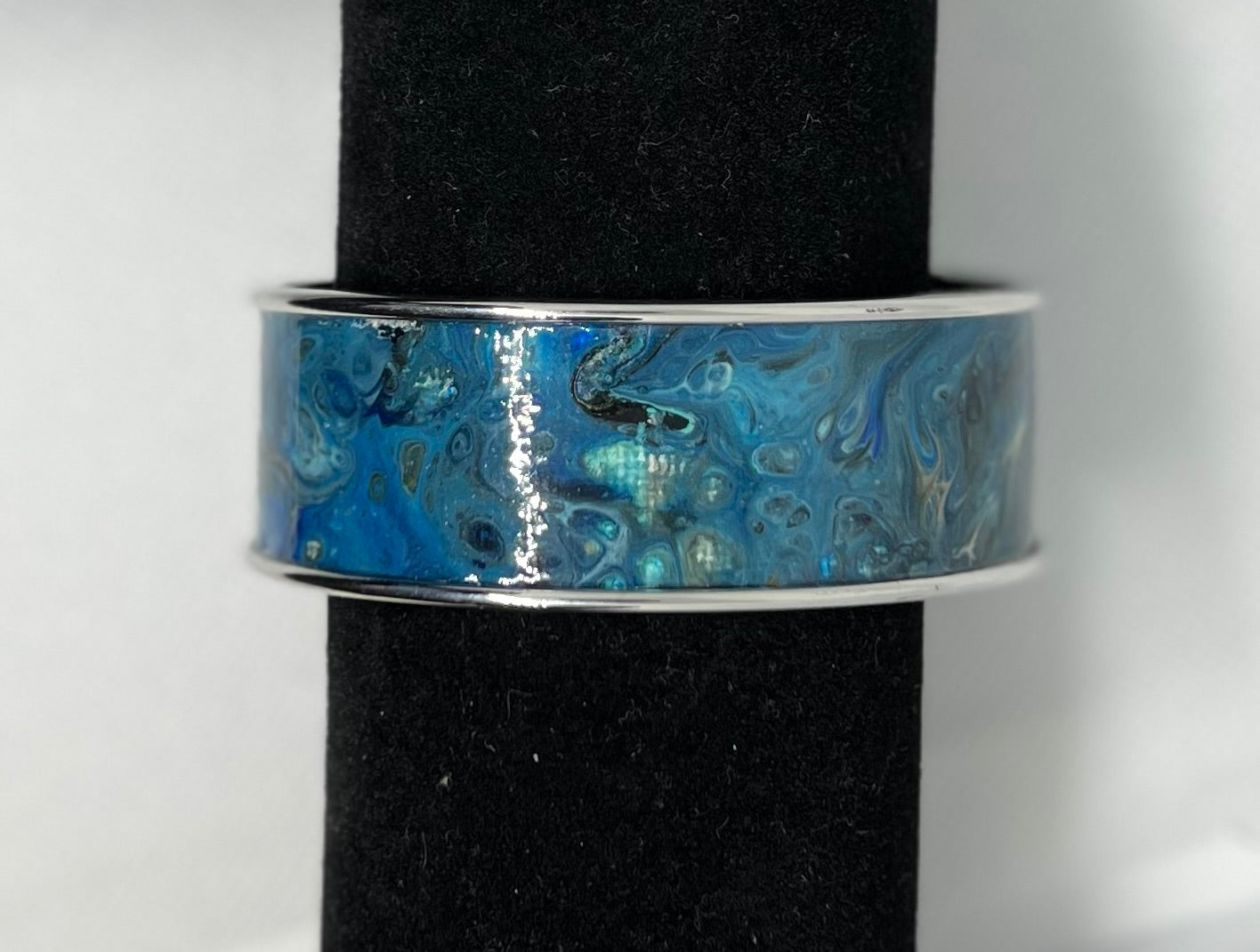 B24-003 Blue Marbled on Silver Bracelet #1