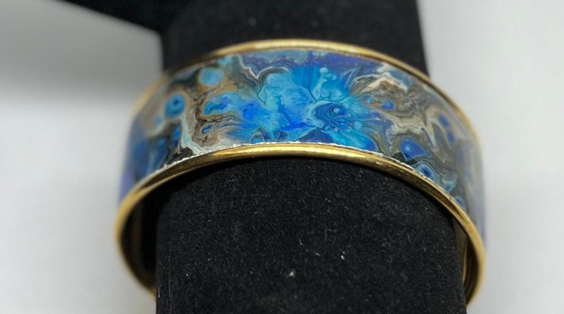 B24-008 Blue Marbled on Gold Bracelet #1