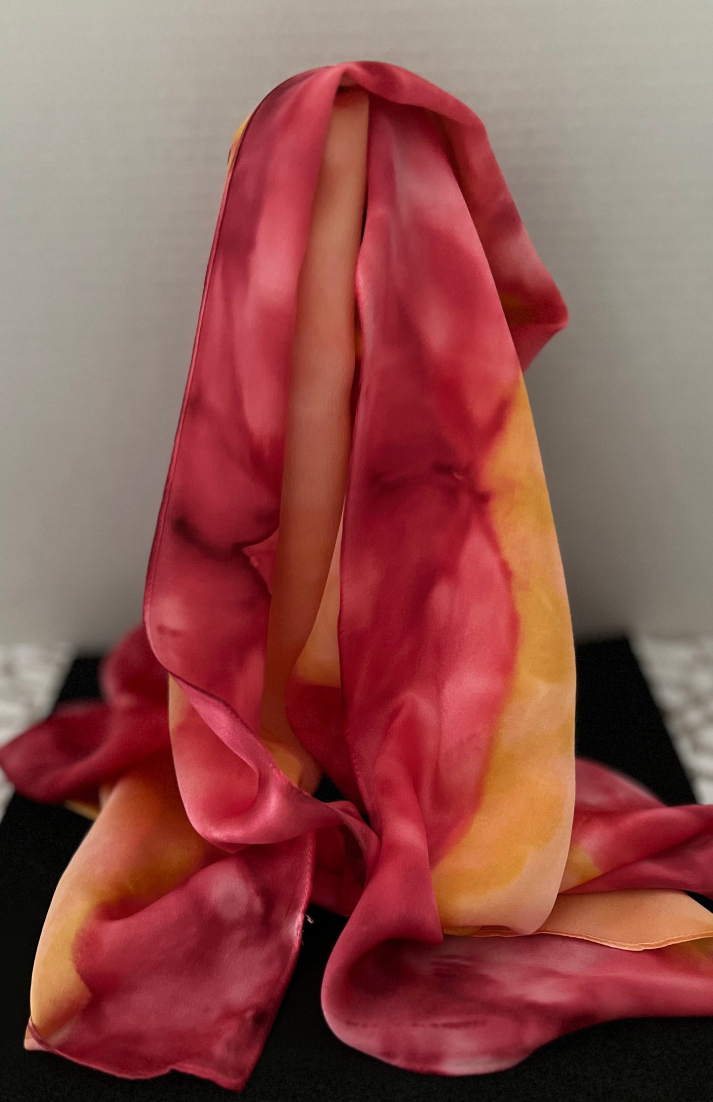 SS - 013 - Ombre scarf in Reds, Yellows and Peach