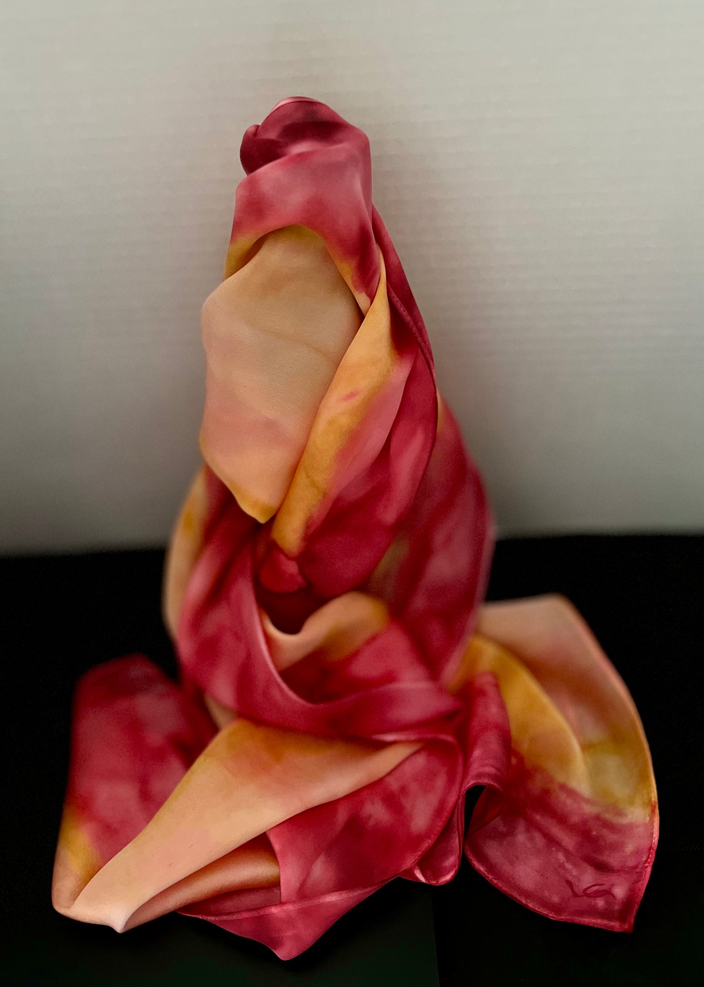 SS - 013 - Ombre scarf in Reds, Yellows and Peach