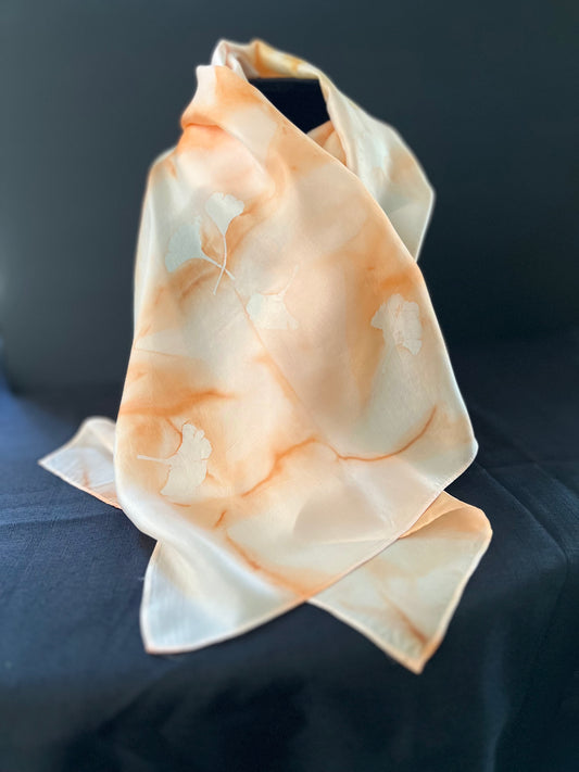 SS - 006 Silk Scarf Light Coral with Gingko Leaf Batik