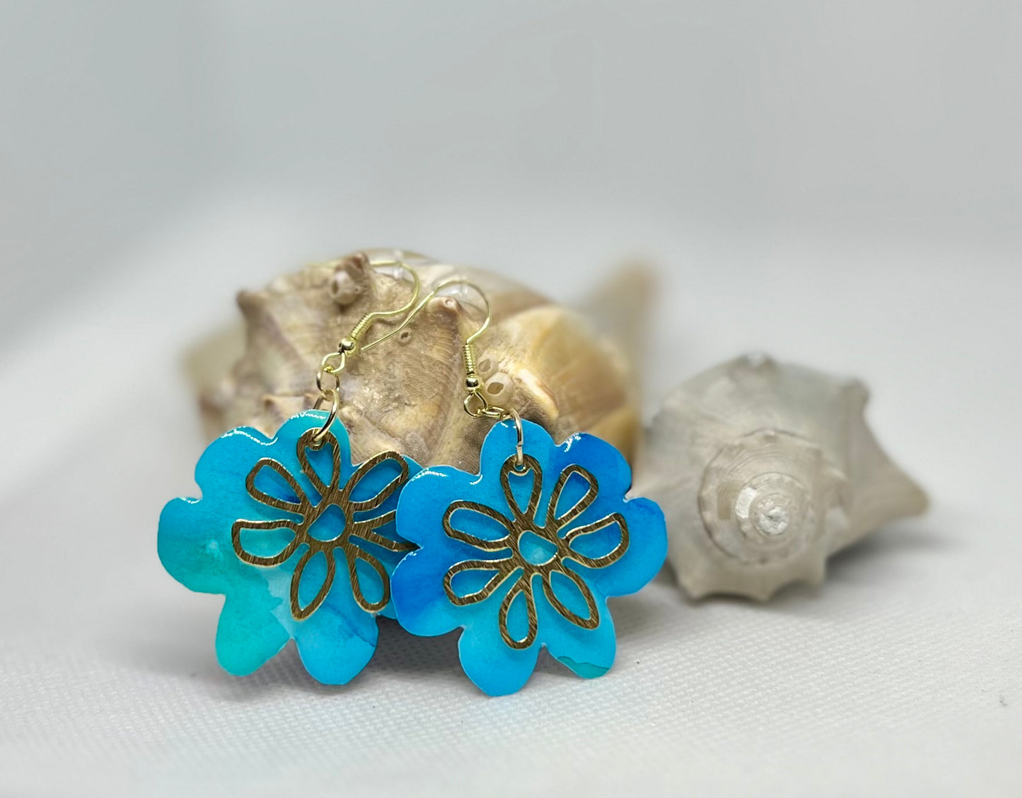 E24-043  Blue and Teal Flower with Gold Overlay