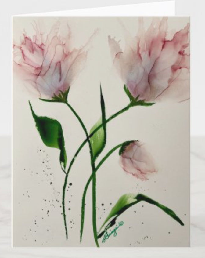 C-002 (5”x7”) Currant Colored Abstract Tulips with white envelope