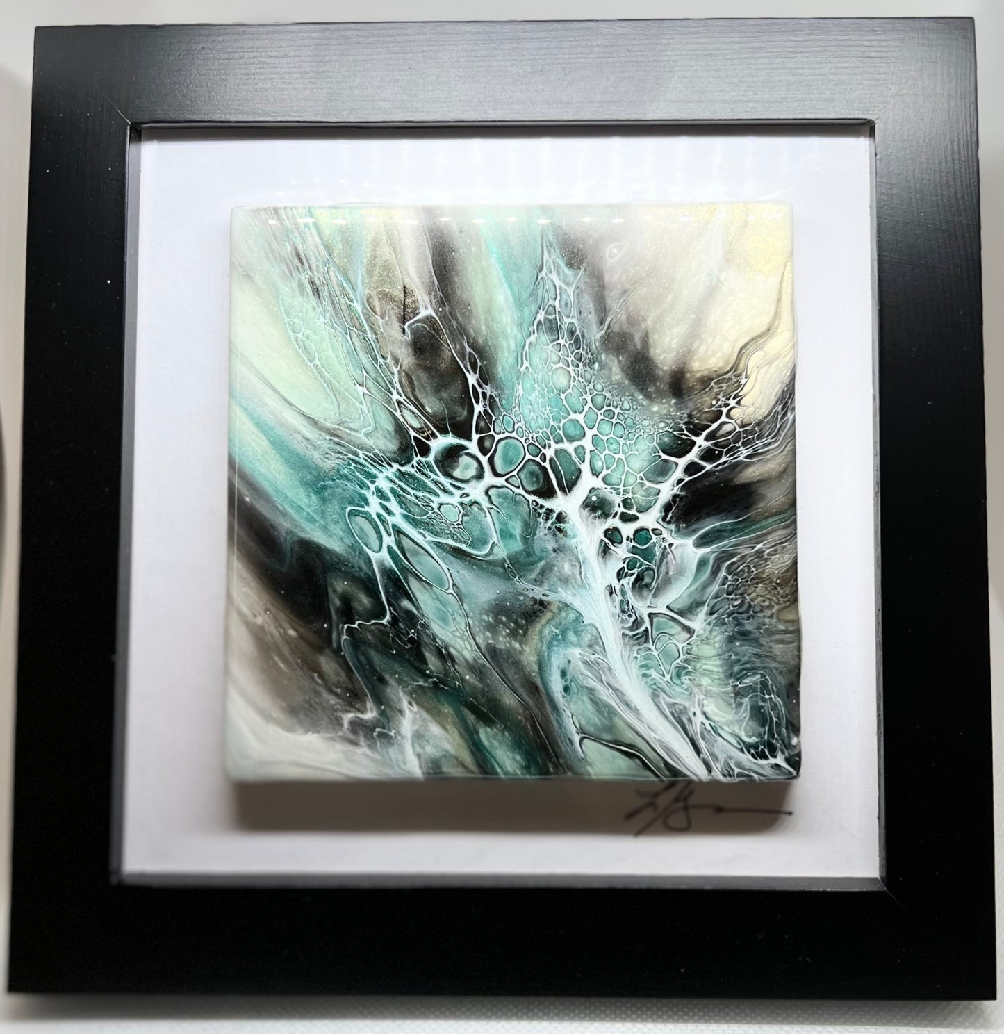 T2 - Teal/Blue/Gold on Black with White lacing Framed Tile