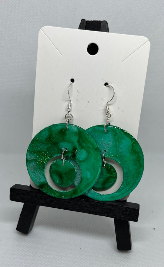 E015-Ocean Glitter Green Circle within Circle