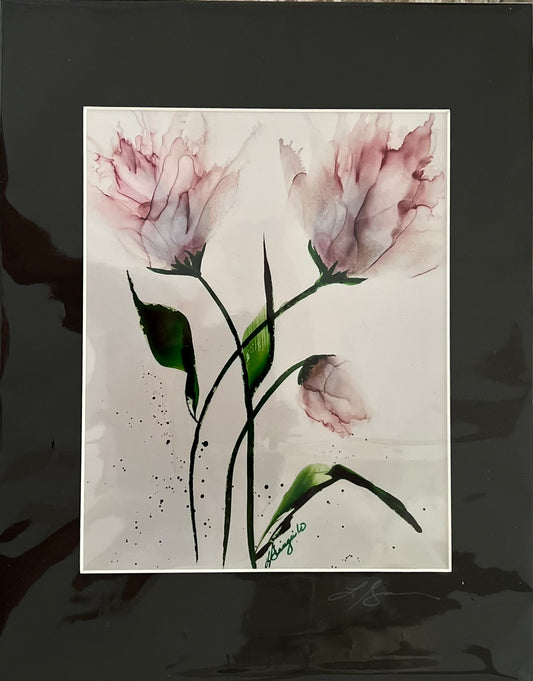 P-001A Currant-Colored Tulips Alcohol Ink - Metallic Print