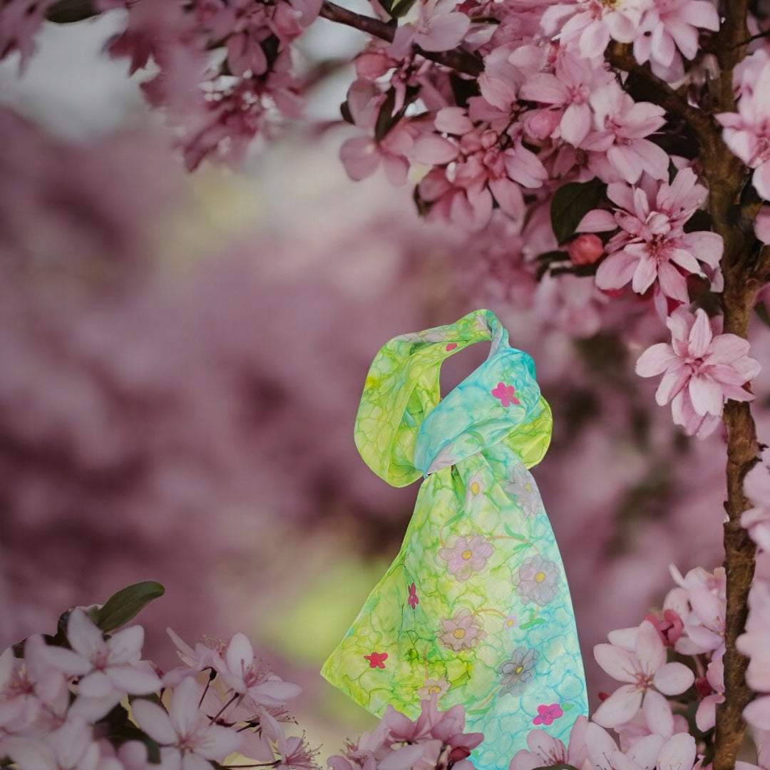 SS-053 Purple and Pink Floral on blue and green background