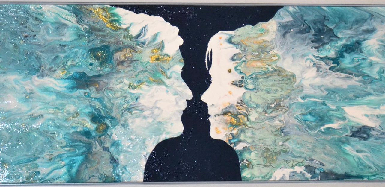 Custom silhouette acrylic pour painting