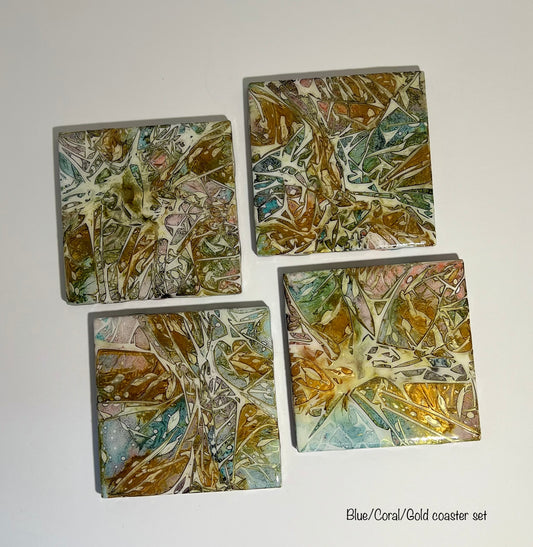 Blue/Coral/Gold Coaster (Set of 4)